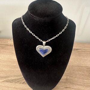 Silver 950 Heart Pendant Necklace with Blue natural stone - Women Jewelry